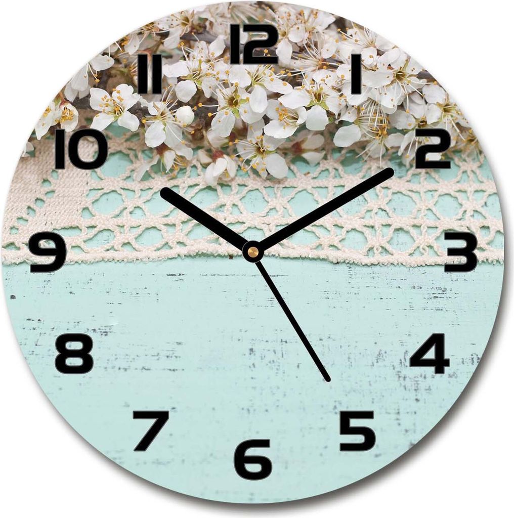 Wanduhr aus Glas 30fi Glasbild Glasuhr Gehärtetes Glas - schwarze-zeiger - Cherry blossoms