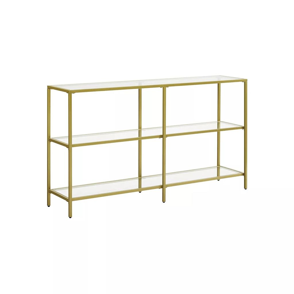 In And OutdoorMatch Konsolentisch Helmer - Flur - 3 Etagen - Beistelltisch - Regale aus gehärtetem Glas - 130 x 30 x 73 cm - Metallrahmen - modern...