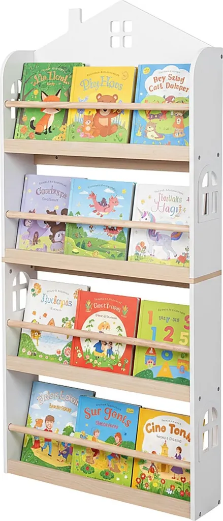 Bibliothèque murale enfant blanche en forme de maison pour chambre