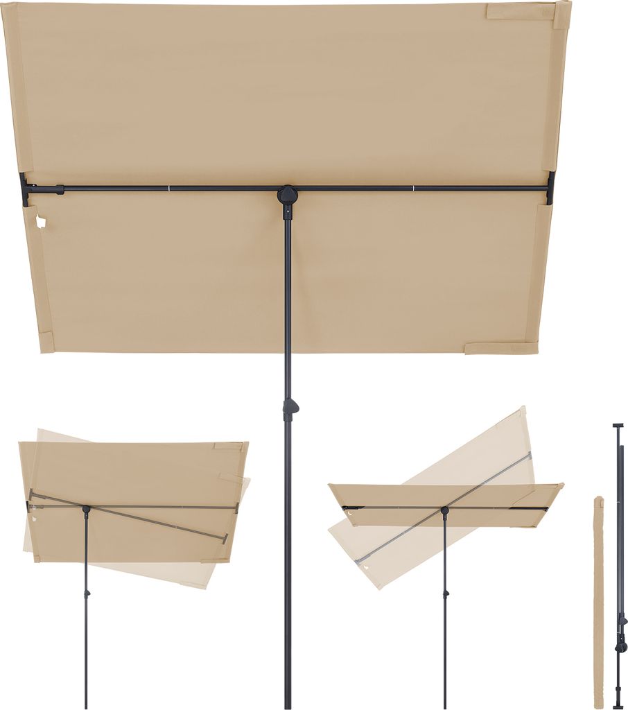 Sekey Sonnenschirm 180×130 cm Rechteckig, Höhenverstellbar 130-230 cm für Balkon und Terrasse, Taupe