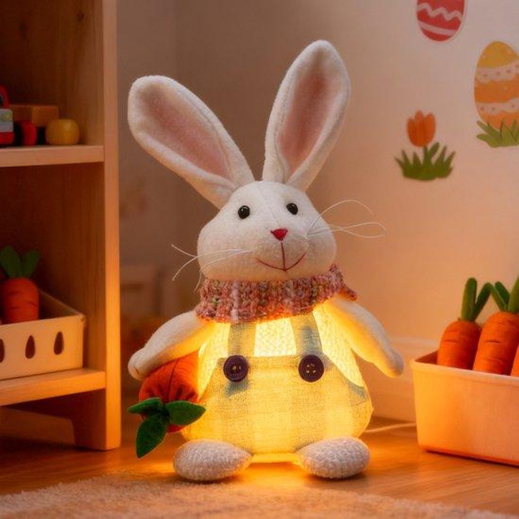 Große Osterhase- und Zwerge-Ornament mit Lichtern, große Osterhase- Dekoration, geeignet für zu Hause, Büro, Frühlings-Osterfest (Batterien ni...