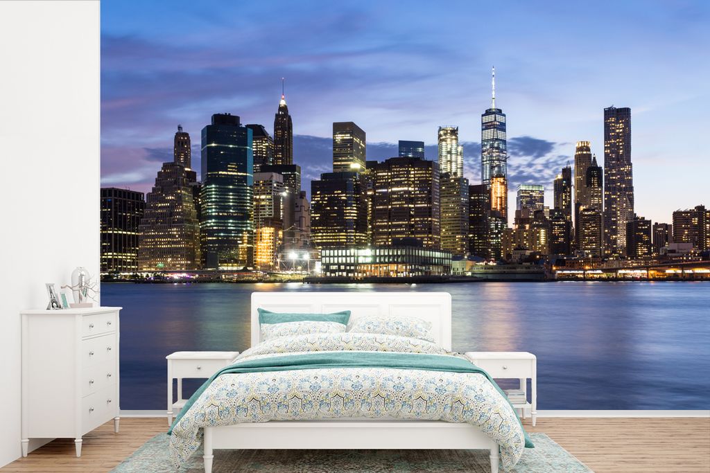 MuchoWow Fototapete für Wohnzimmer oder Schlafzimmer Wandtapete Vinyl Motivtapete New York - Skyline - Wasser - 330x220 cm - Fototapeten