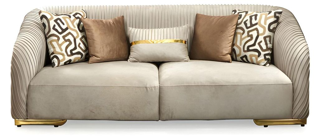Sofa 3 Sitzer Wohnzimmer Sofa Stoffsofa Dreisitzer Couch Beige Gold