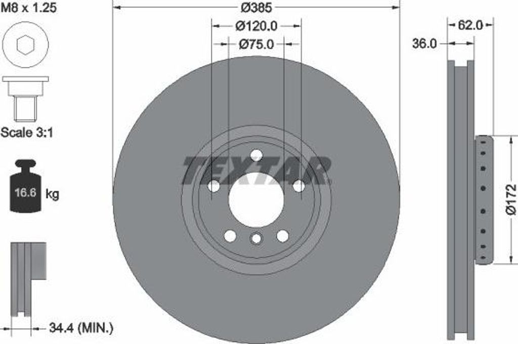 TEXTAR Pro+ Bremsscheibe Vorne Links für BMW X5 (E70) X5 (F15, F85) X6 (E71, E72) X6 (F16, F86) 385mm 92266425