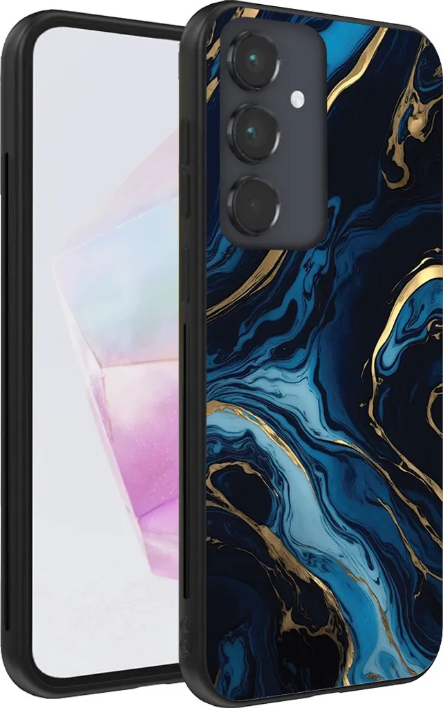 Custodia Samsung A35 Marmo Blu e Oro - Cover Glamour in Soft TPU