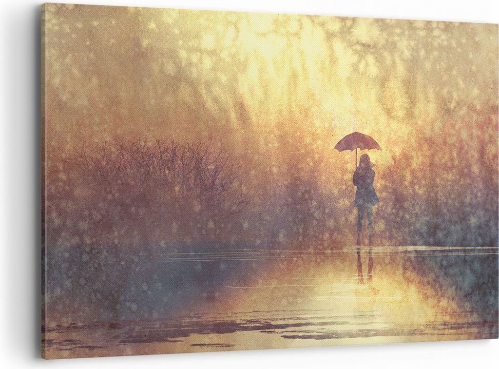 Bild auf Leinwand - Leinwandbild - Frau Regen - 100x70cm - Wand Bild - Wanddeko - Wandbilder - Leinwanddruck - Bilder - Kunstdruck - Wanddekoration...