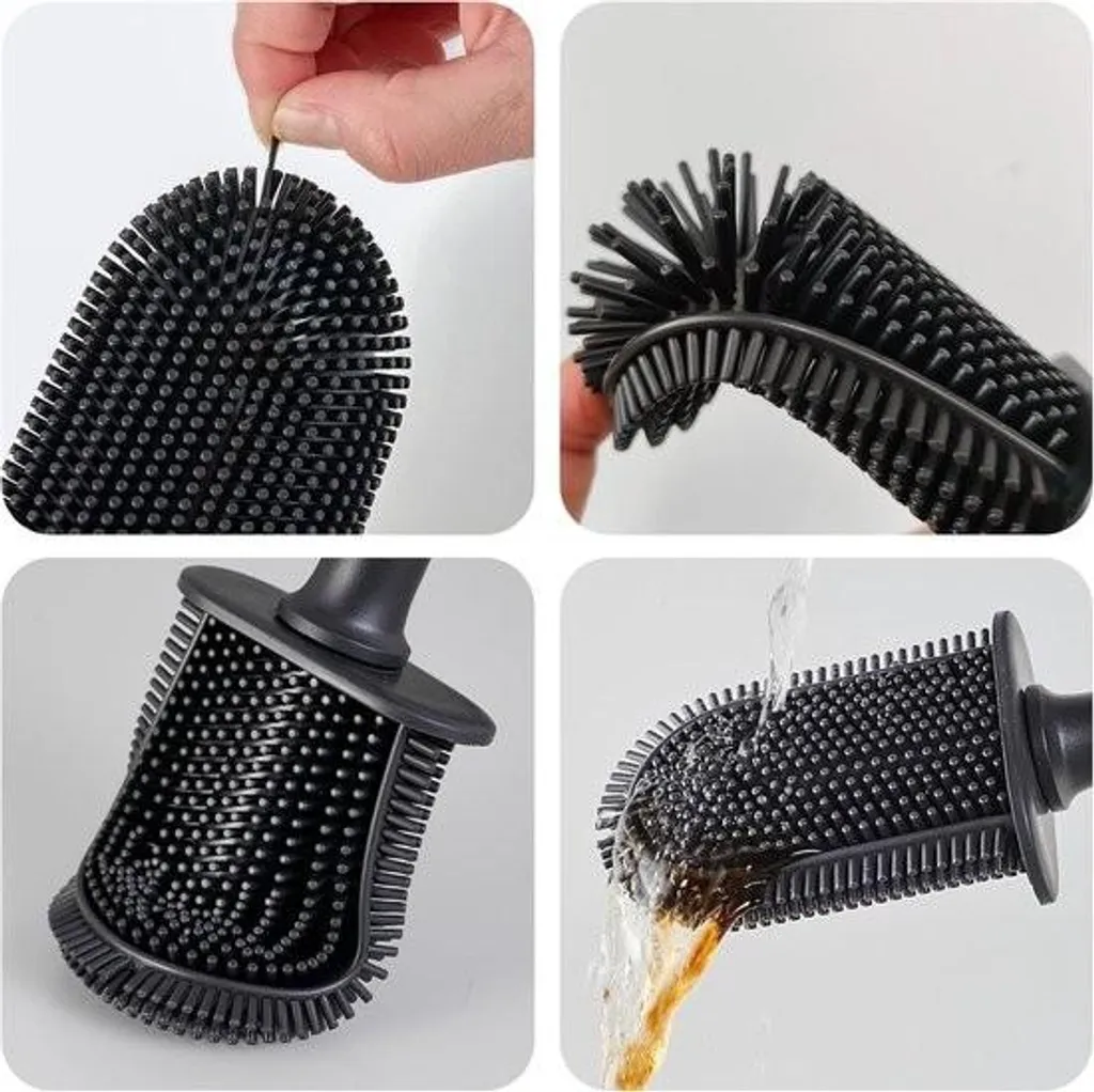 Brosse à toilettes en silicone noir murale : fini les odeurs et l'eau au sol - 5