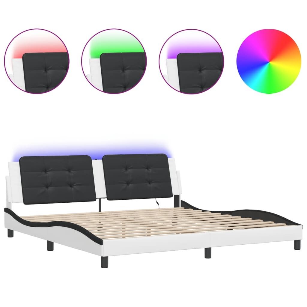 Bettgestell mit LED ohne Matratze "Zadar" Weiß und Schwarz 200x200 cm