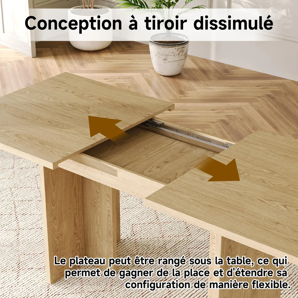 Table à Manger Gain de Place Extensible Chêne - Plateau MDF Anti-Rayures - 4