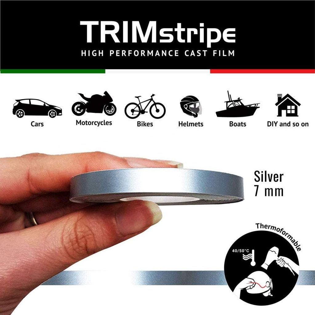 Zierstreifen Klebestreifen für Autos, Silberfarbe, 7 mm x Produktbild 