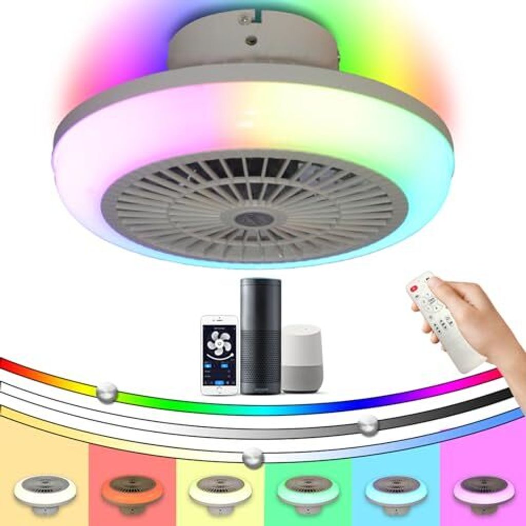 Luyaim rgb Alexa Deckenlüfter Leuchte Fernbedienung LED Dimmbare kleine Kinder Moderne Lampe 6 Geschwindigkeit DC Motor Schlafzimmer Wohnzimmer