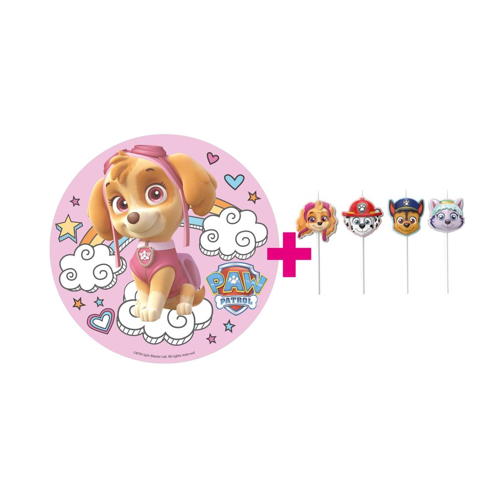 2er Set Paw Patrol Skye Tortenaufleger + Kerzen Geburtstag Produktbild 