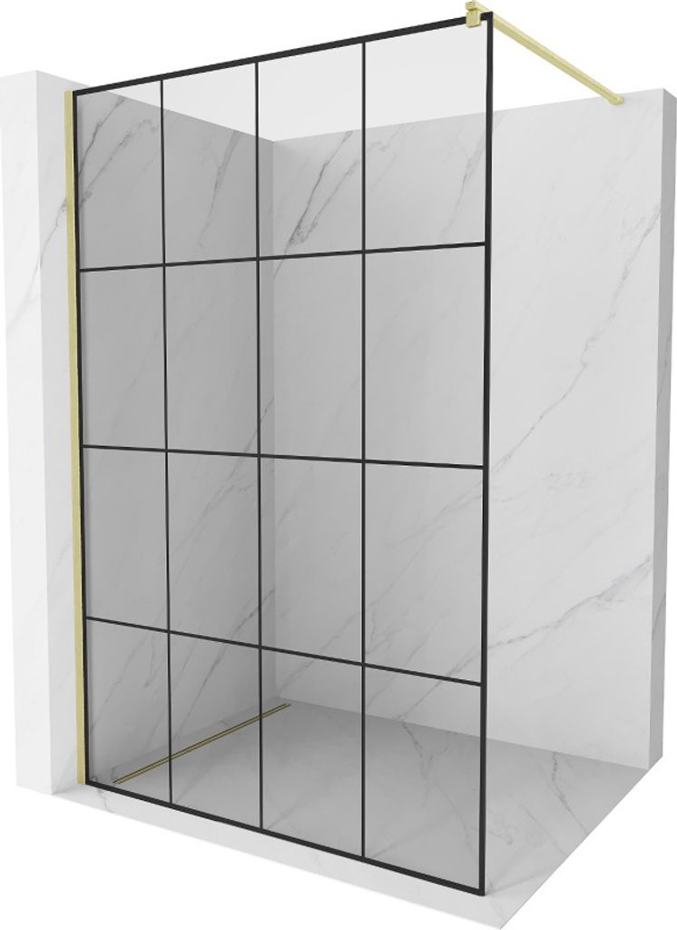 Mexen Kioto Walk-in Duschwand 160 x 200 cm, schwarzes Muster 8 mm, gebürstetes Gold - 800-160-101-55-77