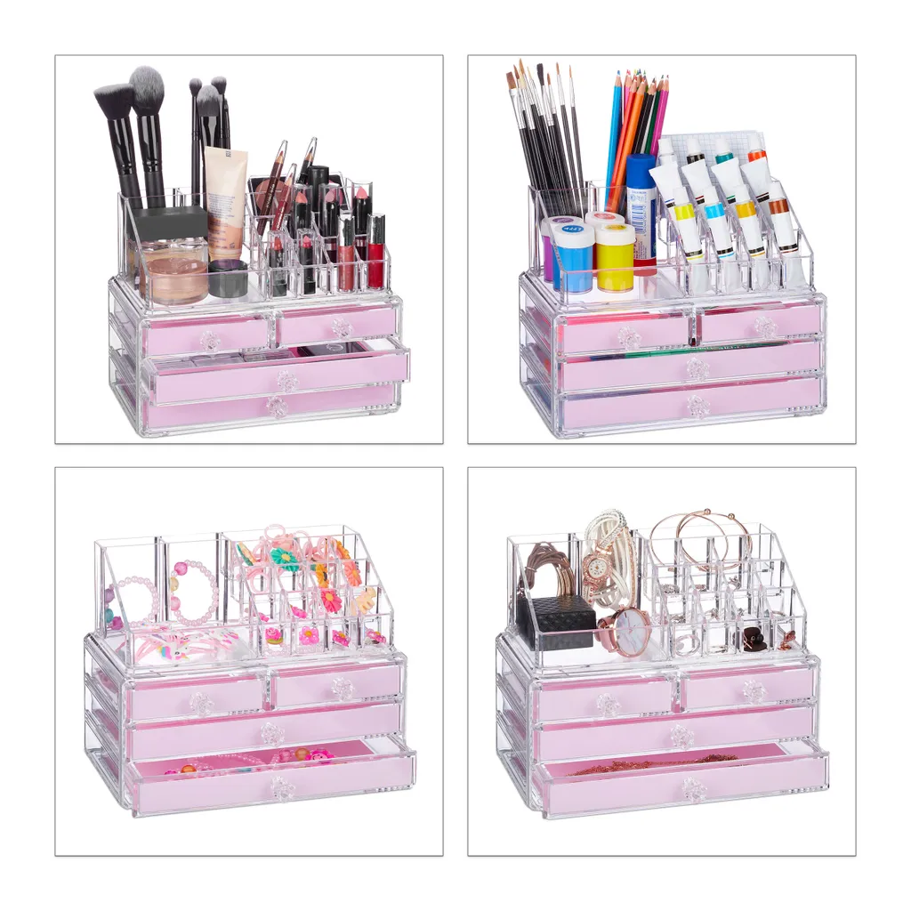 Organiseur Cosmétique Transparent 2 Unités avec Finition Métal Doré