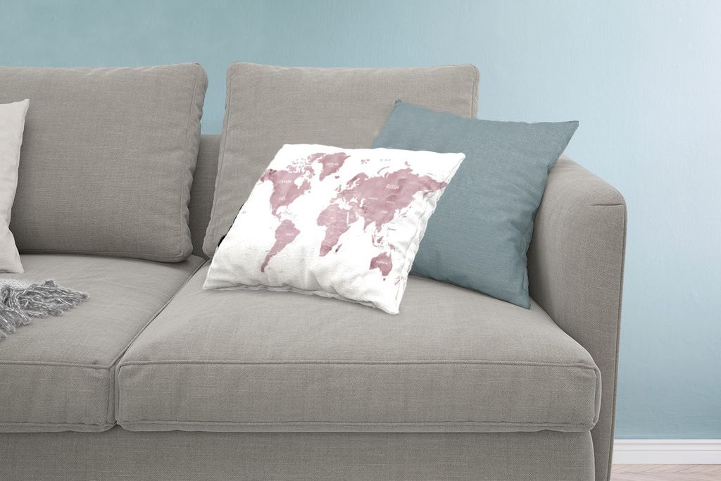 MuchoWow Zierkissen Sofakissen Wohnzimmer Dekokissen 60x40 cm Weltkarte - Lila - Weiß - Kopfkissen - Polster mit Foto