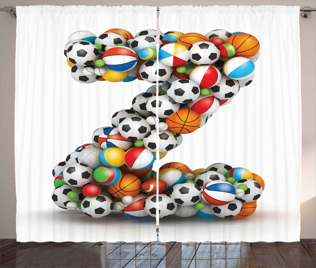 ABAKUHAUS Buchstabe Z Rustikaler Vorhang, Bunte Sportbälle, Wohnzimmer Universalband Gardinen mit Schlaufen und Haken, 280 x 225 cm, Mehrfarbig