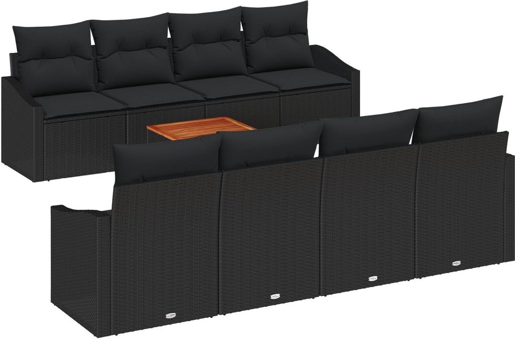 Möbel 7-teiliges Garten-Sofa-Set mit Kissen Schwarz Poly-Rattan Akazie - Gartensofas 3356476