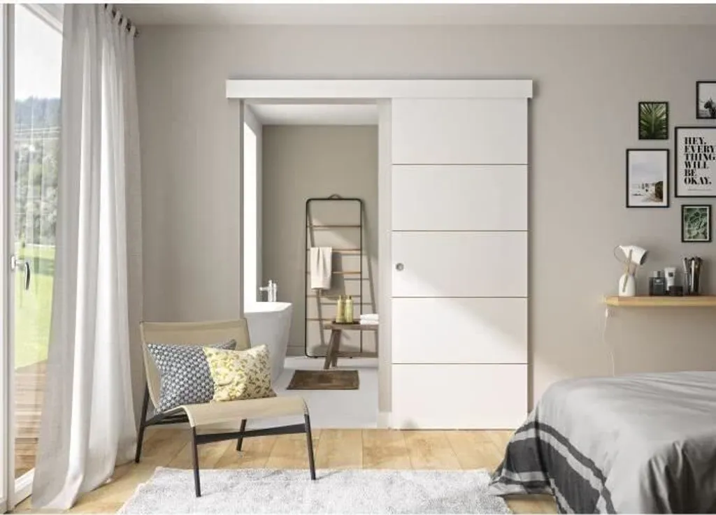 Bloc-porte coulissant complet avec rail de guidage Blanc 204x83 cm