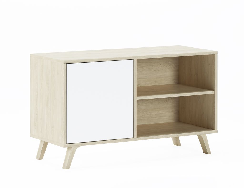 TV-Schränke für Wohnzimmer, Modell Wind, Eiche farbe und Weiß, 95x40x57cm