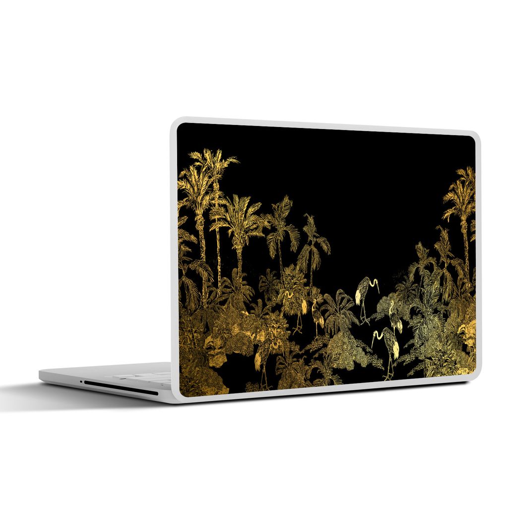 MuchoWow Laptop Aufkleber Sticker Cover Dschungel - Vögel - Gold - Luxus 40x30 cm - Laptop Dekoration - Selbstklebend