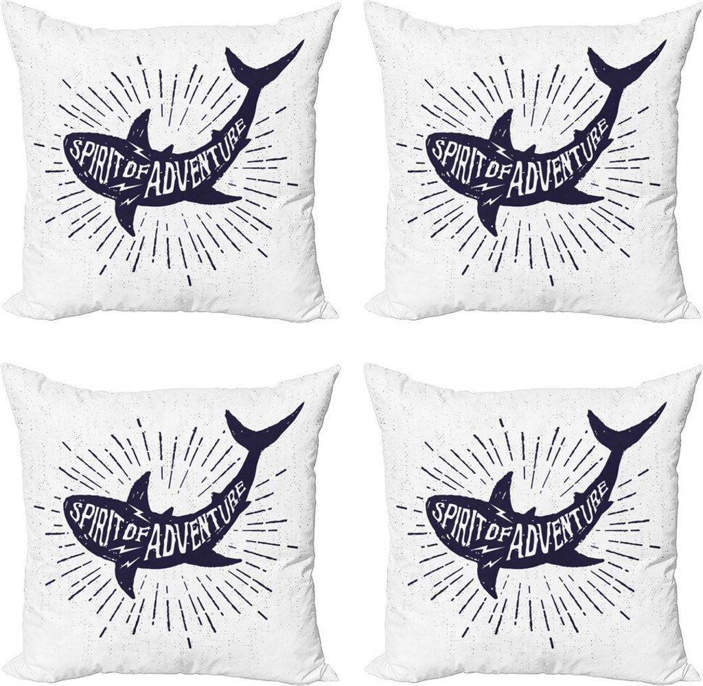ABAKUHAUS Hai Kissenbezug Set (4 Stück), Spirit of Adventure Fisch, Moderner Doppelseitiger Digitaldruck, 60 cm x 60 cm, Indigo Pearl