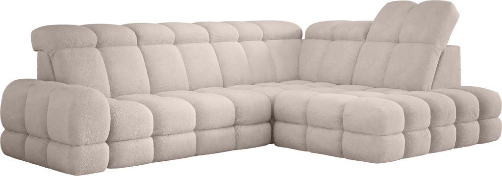 DomoHome Ecksofa Tollo Beige Bubble-Stoff Rechte Seite 302x217x105 cm, L-Form Sofa mit Schlaffunktion, Bettkasten 120x85x17 cm, Elektrisch Verstellbar