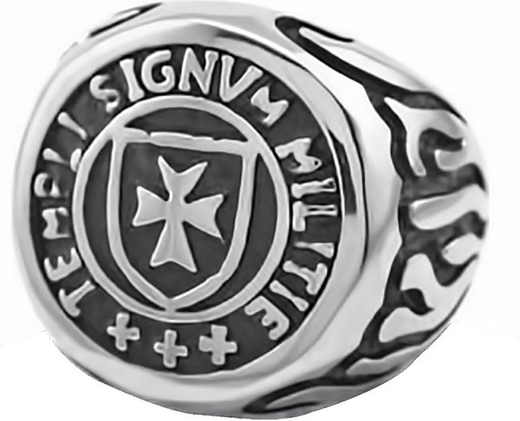 Freimaurer Ring Herren Edelstahl Tempelritter Ring Masonic Siegelring Signum silber 70 - Ø 22,20 mm
