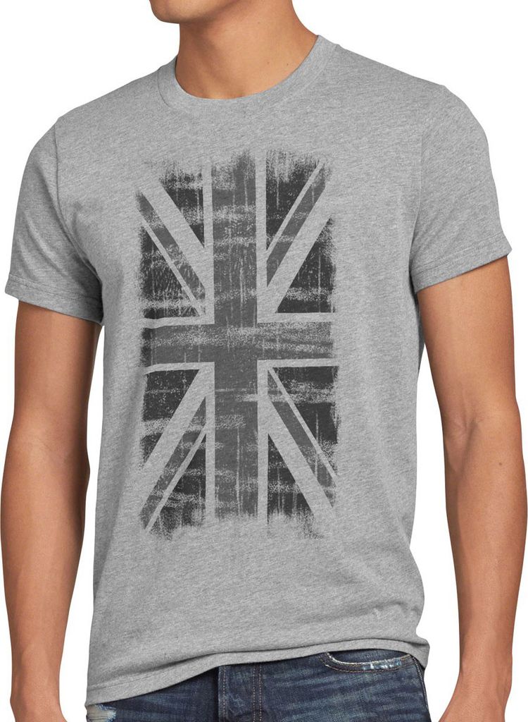 style3 Jack Union Vintage Herren T-Shirt Flagge Großbritannien England Fahne, Größe:4XL, Farbe:Grau meliert