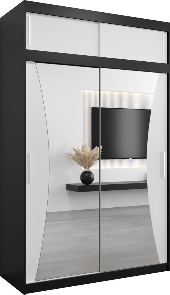 Kleiderschrank, Schiebetürenschrank Schlafzimmer, Schrank mit Spiegel MONACO 150 mit Aufsatz, Höhe 240 cm