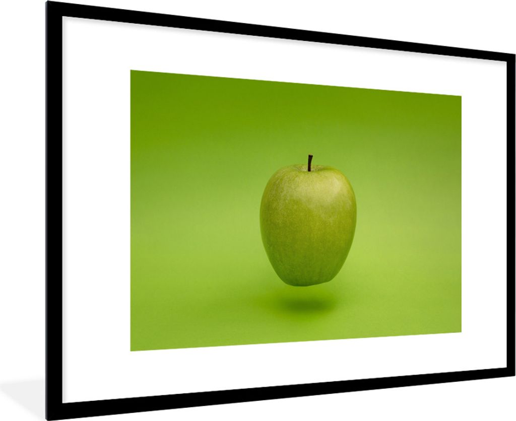 MuchoWow Gerahmtes Poster Obst - Apfel - Grün 90x60 cm - Poster mit Schwarzem Bilderrahmen Wandposter Rahmen Foto Bilder - Wanddekoration - Fotos