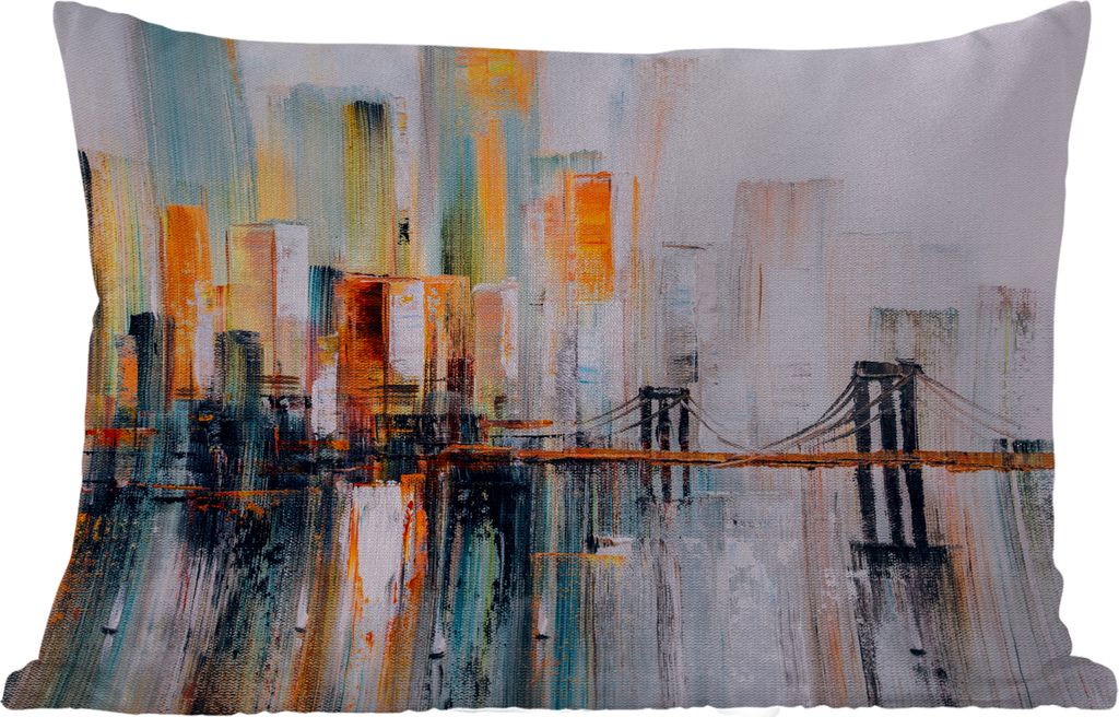 MuchoWow Outdoor Kissen - Ölgemälde - Skyline - Abstrakt - 60x40 cm - Wetterfest - Lounge Kissen - Zierkissen - Kissen für Innenräume