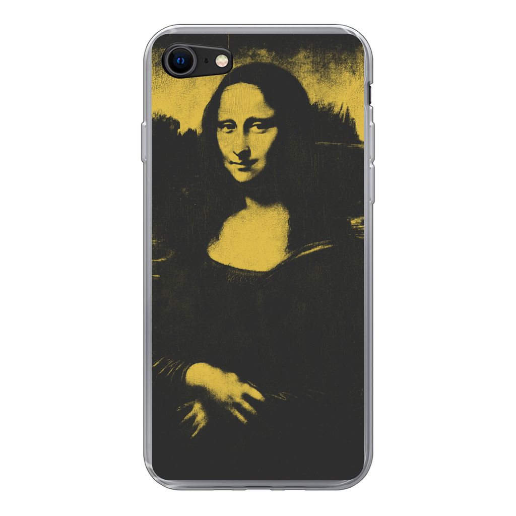 MuchoWow Handyhülle Schutzhülle Hülle für iPhone SE 2022 Mona Lisa - Da Vinci - Gelb - Schwarz Silikon Softcase Handy Hülle - Schutzhülle