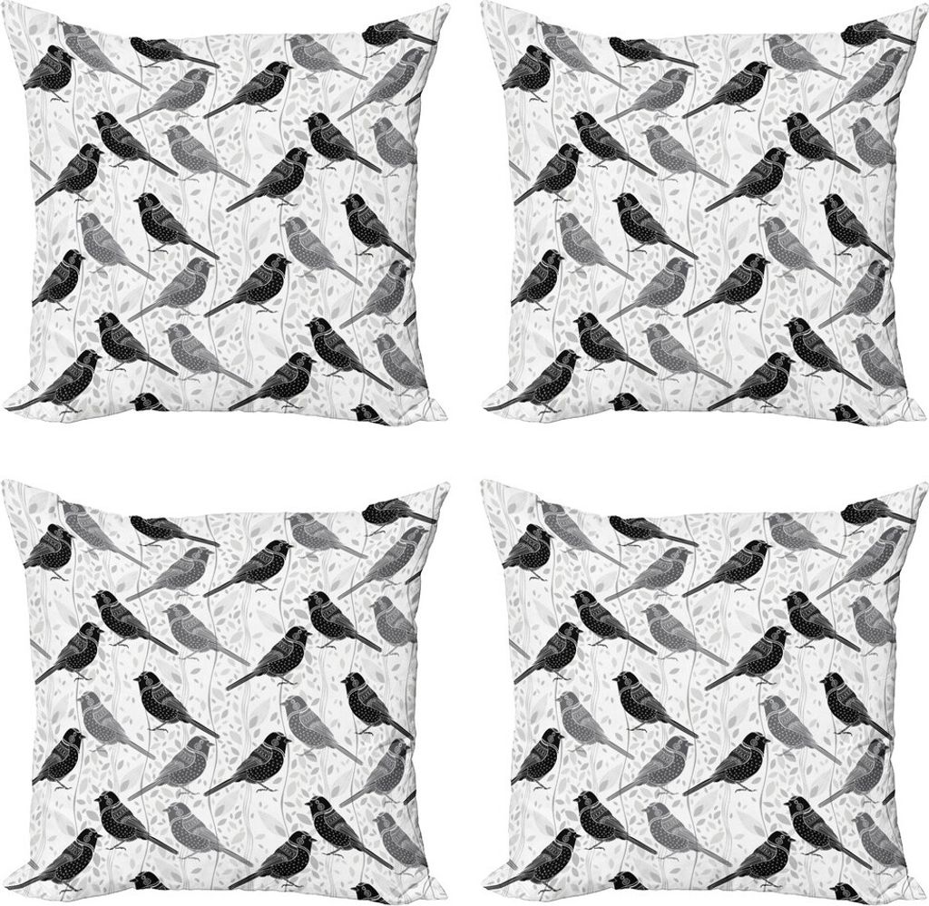 ABAKUHAUS Grau Kissenbezug Set (4 Stück), Vintage Style Weiße Rosen, Moderner Doppelseitiger Digitaldruck, 50 cm x 50 cm, Grau weiß