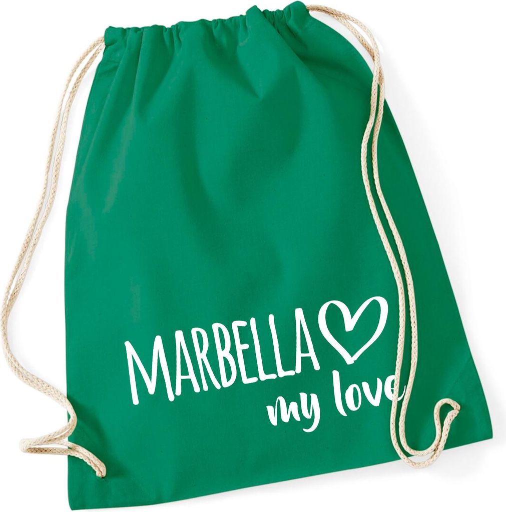 Huuraa Turnbeutel Marbella my love 12 Liter Kelly Green Baumwolle Rucksack Geschenkidee