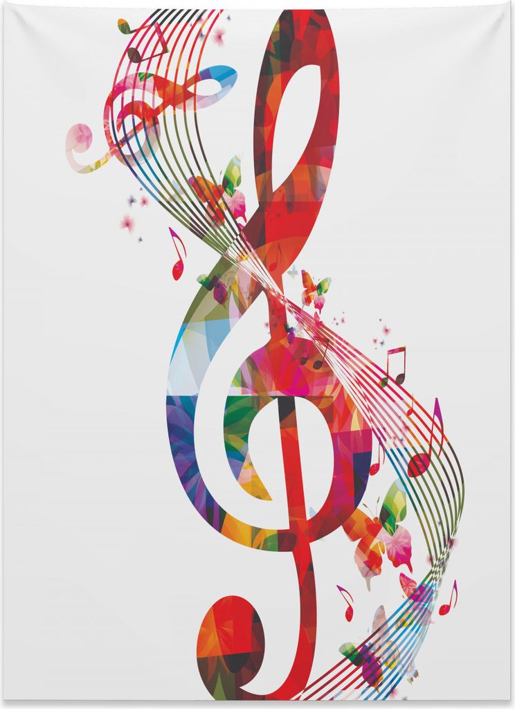 Abakuhaus Musik Wandteppich, Notizen Rhythmus-Artwork aus Weiches Mikrofaser Stoff Kein Verblassen Klare Farben Waschbar, 110 x 150 cm, Mehrfarbig