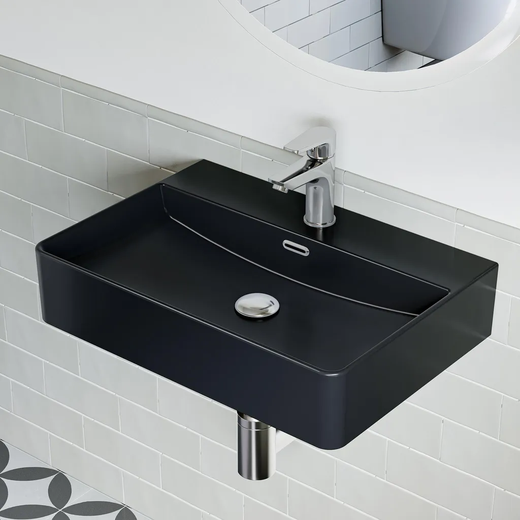 Lavandino Sospeso Nero Ceramica HOROW | Ideale per WC Ospiti