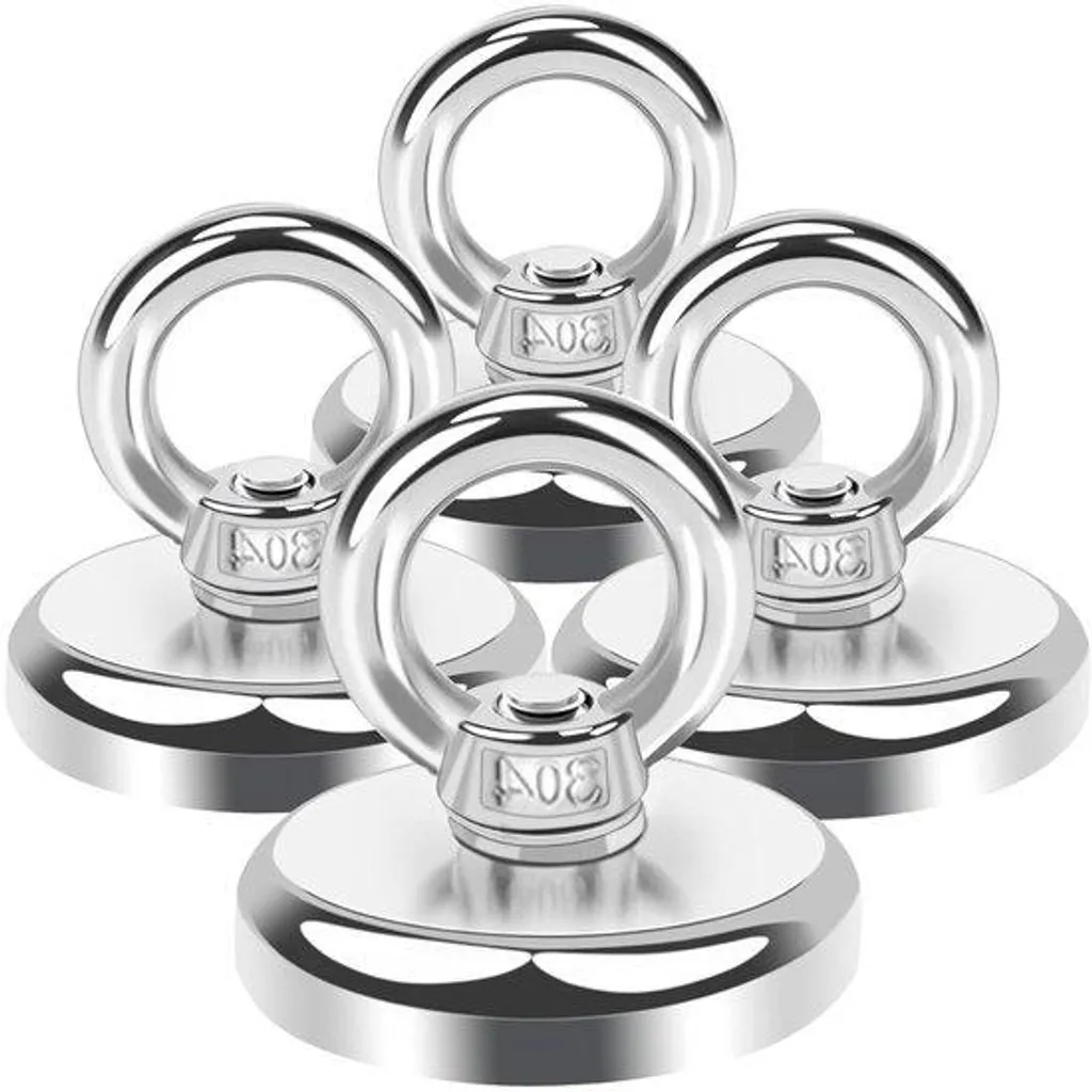Aimant en néodyme pour pêche magnétique 45kg - Lot de 4 Ø32mm à œillet