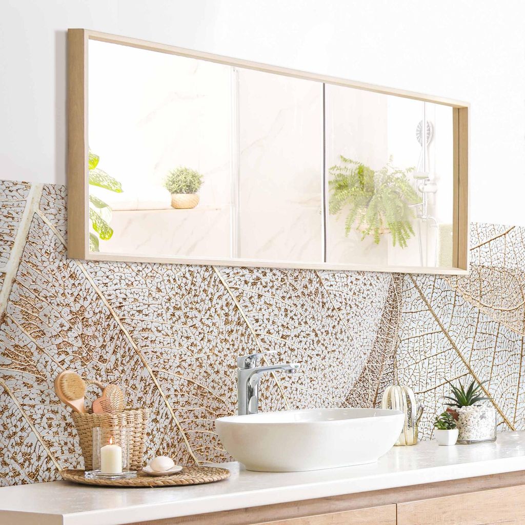 Wandverkleidung Bad mit Motiv selbstklebend - 0.35 mm Wandpaneel matt wasserfest Design beige Landhaus Badrückwand fugenlos 140x40 cm