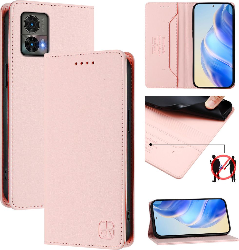 Lederhülle für Motorola Edge 30 Neo Hülle Flip Brieftasche Kartenfächern Ständer Schutzhülle Pink