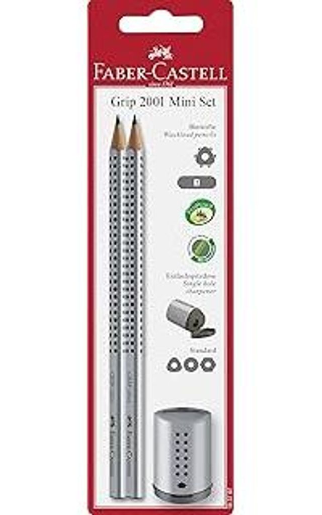 FABER-CASTELL 183797 - 2er Set Bleistifte Grip 2001 & Mini Spitzer, silver
