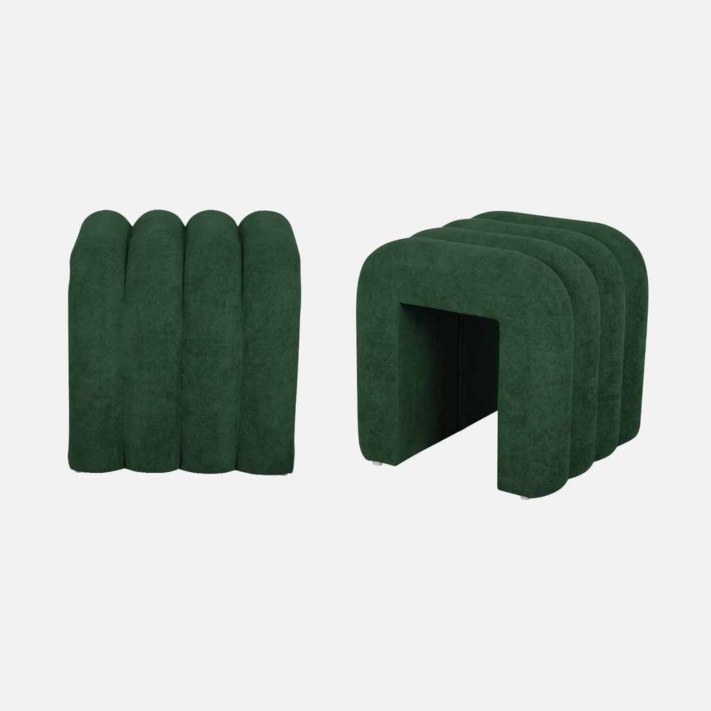 Set 2 pouf contemporanei in tessuto, Verde scuro Immagine del prodotto 