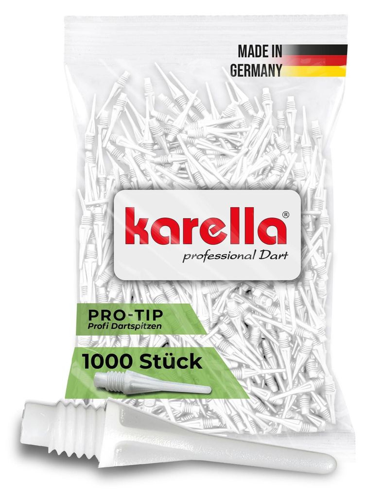 Karella Profi Dartspitzen Pro-Tip, Germany, 1000 Stück, 2BA Gewinde, extrem formstabile Softdart „Ersatzspitzen“ aus Spezialkunststoff, Soft ...