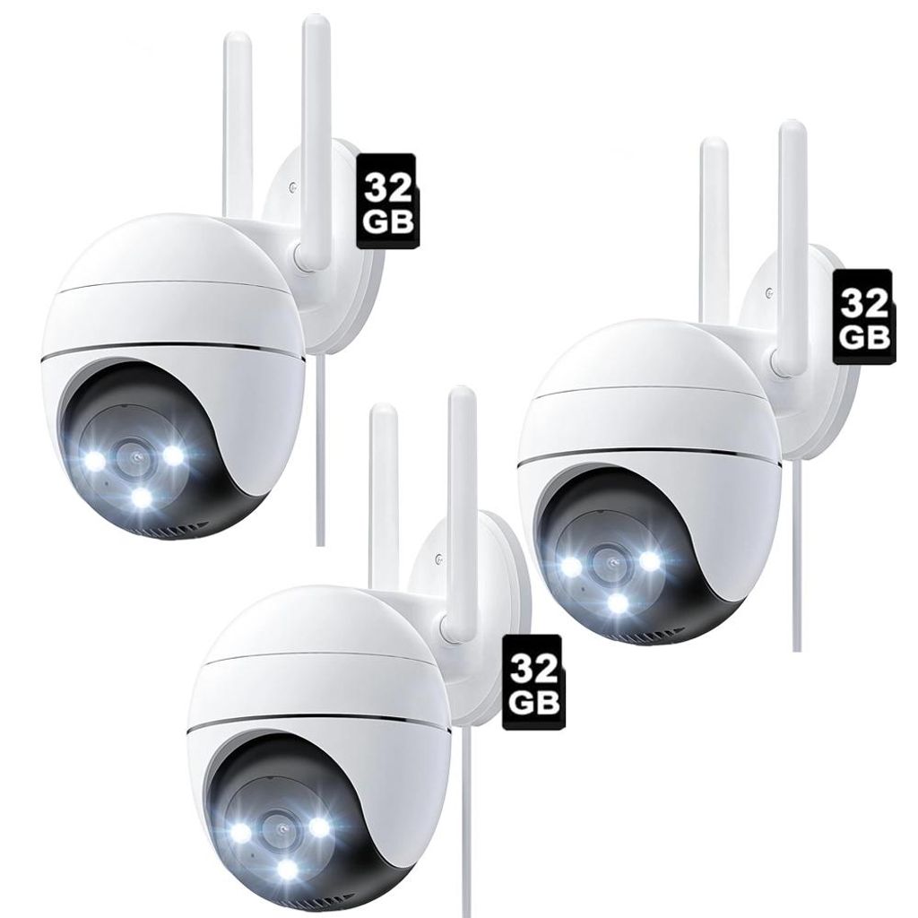 3x überwachungskamera außen 2k+ 5MP Akku 5/2,4 GHz WiFi, Farbnachtsicht, Pan & Tilt, Personen-/Fahrzeug/Tiererkennung 32GB