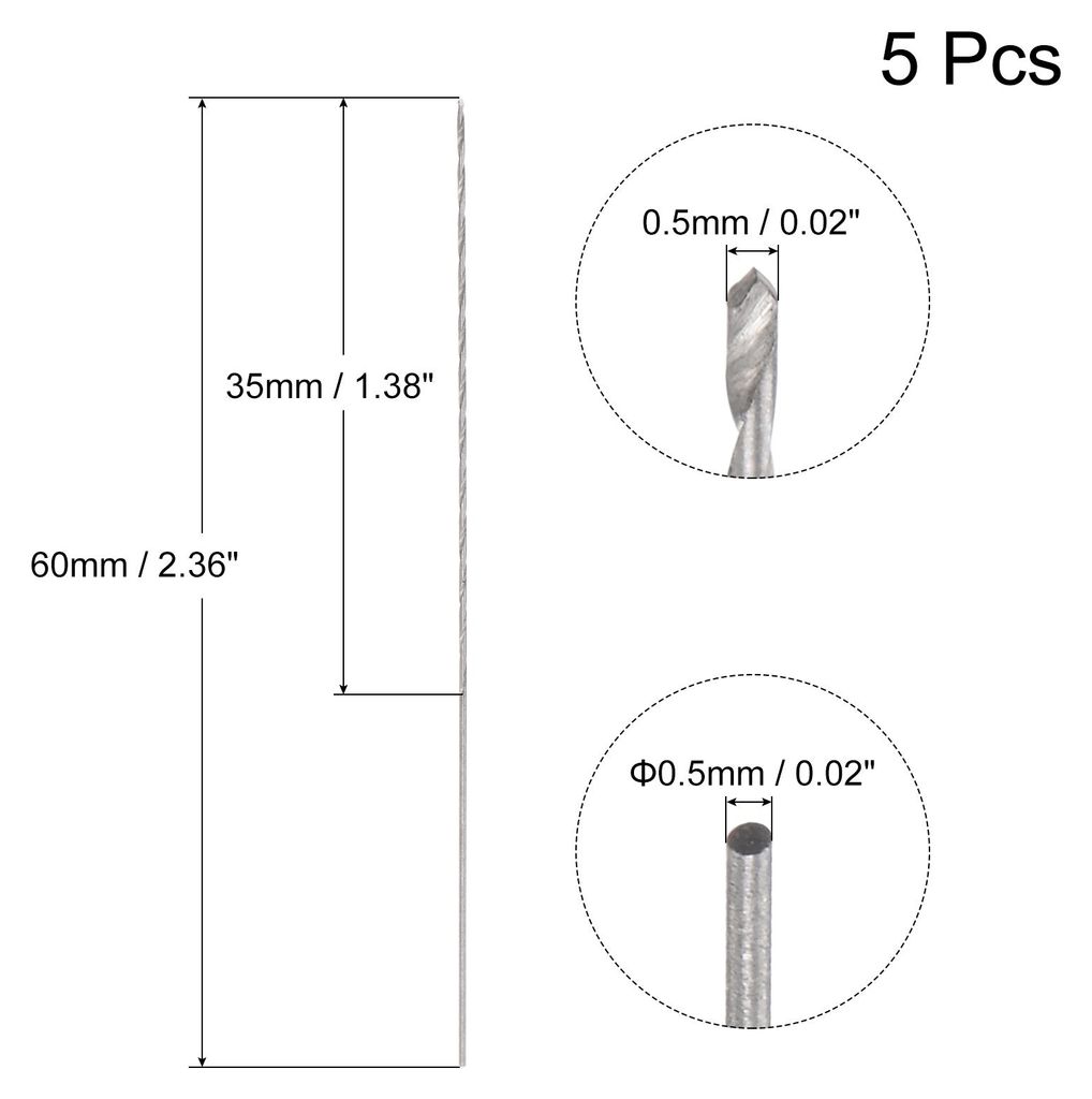 5Stk. Mini Mikro Spiralbohrer 0.5mm extra lang Metallbohrer 60mm Aluminiumlegierung