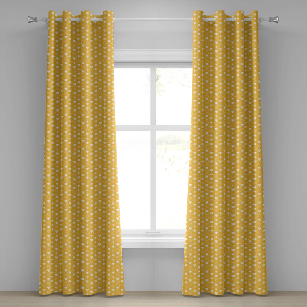 Tenda 280x245 ABAKUHAUS Giallo Bianco Cuori | Pratica e Decorativa