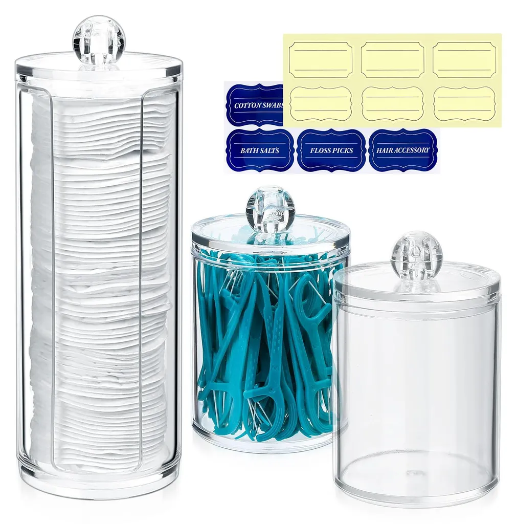 Lot 3 Organiseurs de Maquillage Transparents avec Couvercle en Bambou
