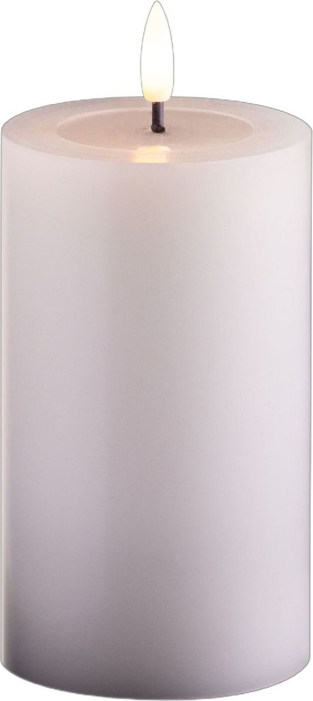 Mittlere LED Stumpenkerze mit Timer weiß 7,5cm ø 12,5cm Höhe - 2 AA Batterien nötig LED Echtwachskerze mit Flackereffekt flammenlose Stumpenker...