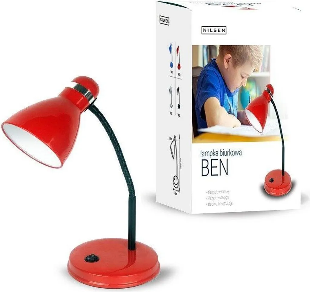Lampe de Travail Rouge Nilsen Ben E27 Idéale pour Bureau et Lecture