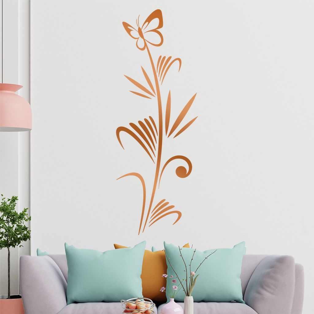 Schmetterling auf Gras Wandtattoo in 6 Größen - Wandaufkleber Wall Sticker - Dekoration, Küche, Wohnzimmer, Schlafzimmer, Badezimmer