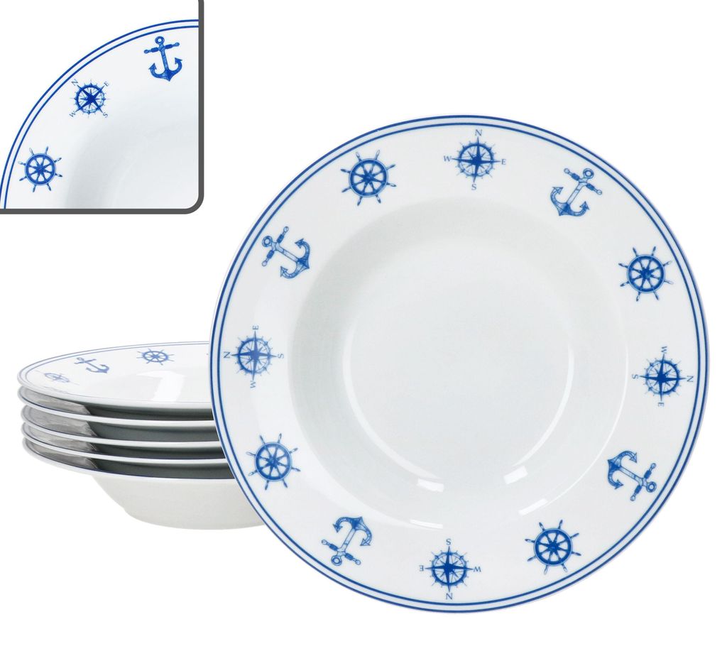 Ahoi 6er Set maritime Suppenteller tiefe Teller Porzellan 6 Produktbild 